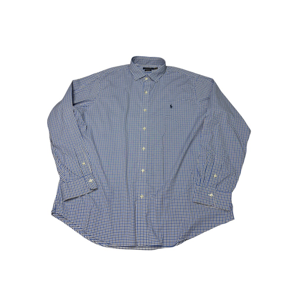 Polo Ralph Lauren Men XXL Blue Gingham Classic Fit Performance Button Down Shirt